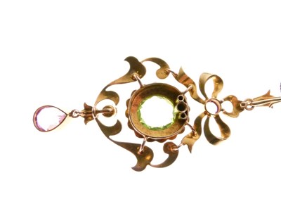 Lot 312 - Peridot, pink tourmaline and seed pearl pendant necklace