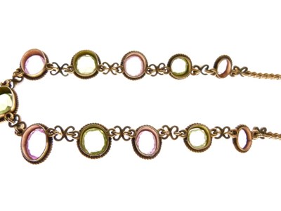 Lot 312 - Peridot, pink tourmaline and seed pearl pendant necklace
