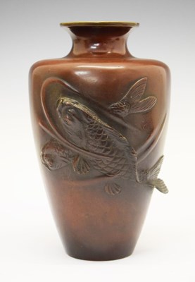 Lot 493 - Japanese bronze vase - Koi Carp