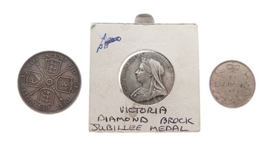 Lot 373 - Two Victorian silver coins and Diamond Jubilee medallion