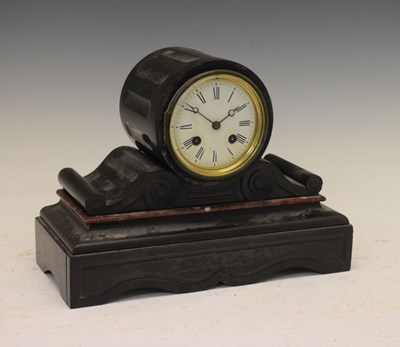 Lot 454 - French black slate drumhead mantel clock
