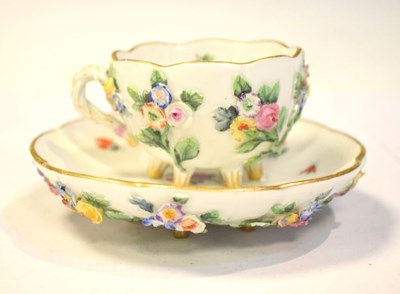 Lot 408 - Meissen floral encrusted cup and saucer