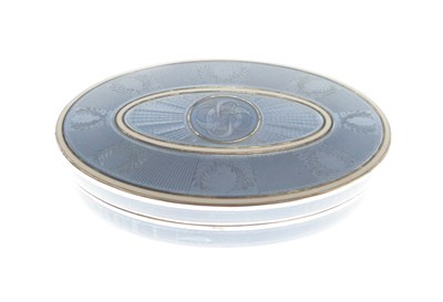 Lot 342 - Continental white metal and blue guilloche enamel oval trinket box