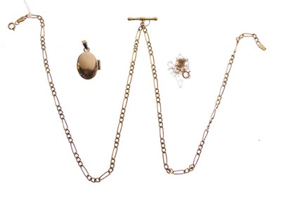 Lot 39 - 9ct gold Figaro link chain with T-bar