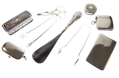 Lot 95 - Late Victorian silver card holder and a small group of silver