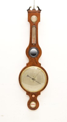 Lot 487 - Mid 19th Century ebony and boxwood strung mahogany wheel barometer, Johnson, Lincoln
