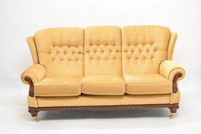 Lot 535 - Modern deep-buttoned three-seater settee, and matching chair