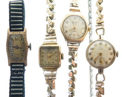 Lot 62 - Four lady's vintage 9ct gold cased cocktail watches