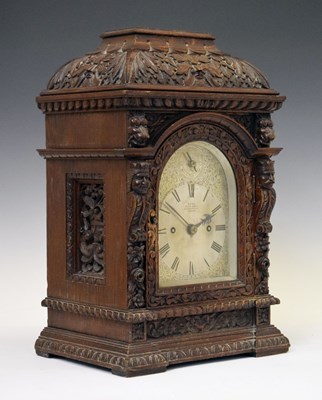 Lot 582 - Victorian carved oak twin fusee bracket clock by Dent