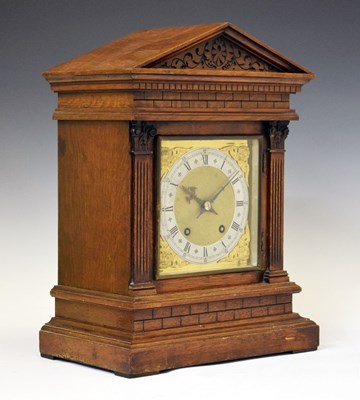 Lot 583 - Winterhalder & Hofmeier - German oak 'brickwork' bracket clock