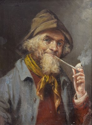 Lot 544 - Continental School, circa 1900 - Oil on panel - Portrait of an elderly bearded man smoking a pipe