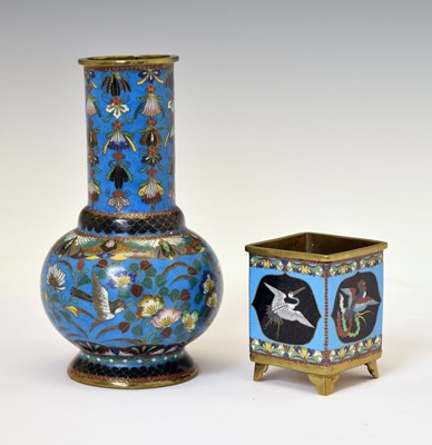 Lot 491 - Turquoise cloisonné enamel vase and square pot