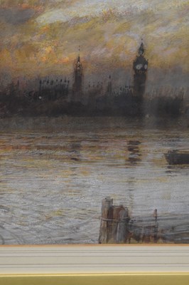 Lot 535 - Albert Goodwin R.W.S. (British, 1845-1932) - Watercolour - 'Westminster, Sunset Through The Smoke'
