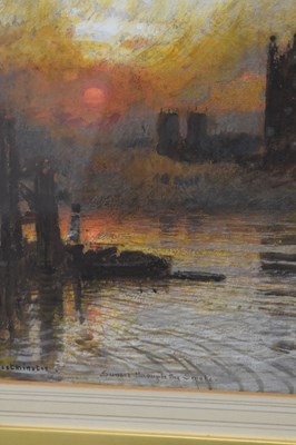 Lot 535 - Albert Goodwin R.W.S. (British, 1845-1932) - Watercolour - 'Westminster, Sunset Through The Smoke'