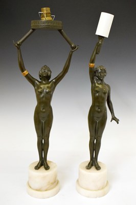 Lot 336 - Two Art Deco-style spelter figural lamps in the form of nude dancers