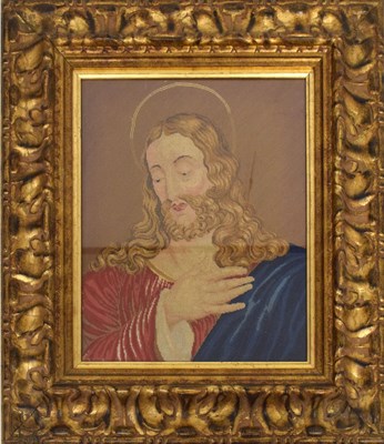 Lot 225 - Good quality gilt carved wood frame with needlework panel of Jesus
