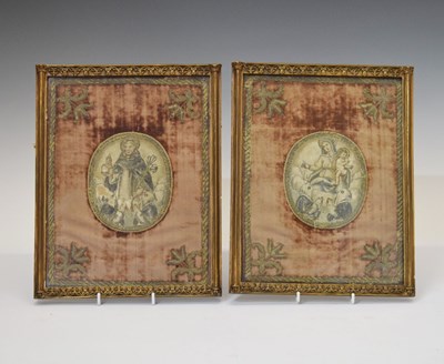 Lot 596 - Pair of 17th Century Ecclesiastical silk panels