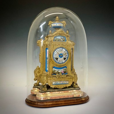 Lot 647 - Late 19th Century French gilt spelter and porcelain mounted mantel clock
