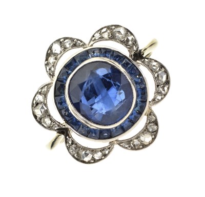 Lot 8 - Sapphire, calibre synthetic sapphire and rose diamond ring
