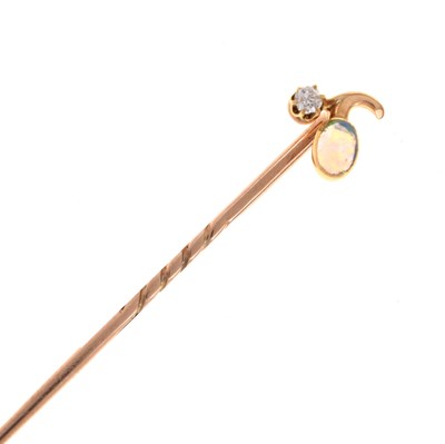 Lot 57 - An opal and diamond set stick pin