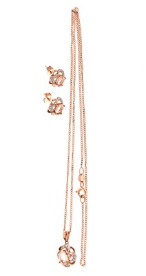 Lot 115 - 9ct rose gold morganite and diamond pendant and earring set
