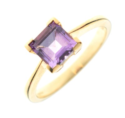 Lot 53 - 9ct gold, square-cut amethyst single-stone ring