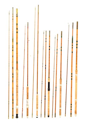 Lot 374 - Six split cane and other fishing rods by Sealey
