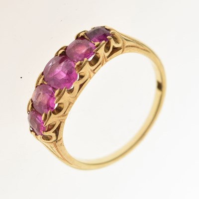 Lot 39 - Dress ring set five oval pink-sapphire coloured stones