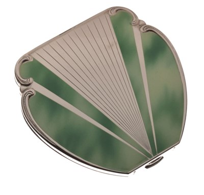 Lot 262 - Art Deco green enamel powder compact
