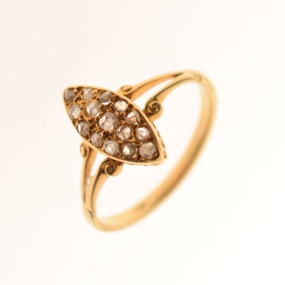 Lot 17 - Marquise-shaped cluster ring set rose cut diamonds