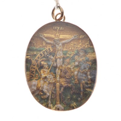 Lot 290 - Enamel and gold devotional pendant, possibly Italian, circa 1550-1600