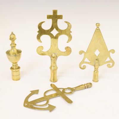 Lot 251 - Four West Country 'Friendly Society' brass staff heads