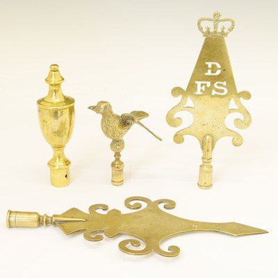 Lot 254 - Four 19th century West Country Friendly brass stave heads