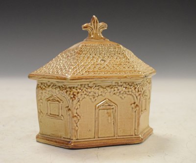 Lot 426 - Brampton type salt-glazed stoneware cottage-form box and cover