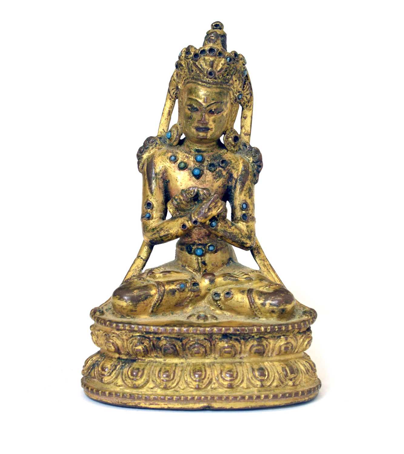 Lot 465 - Small and fine early Tibetan gilt bronze figure of a bodhisattva