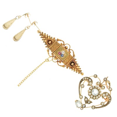 Lot 40 - Late Victorian 15ct gold gem-set brooch