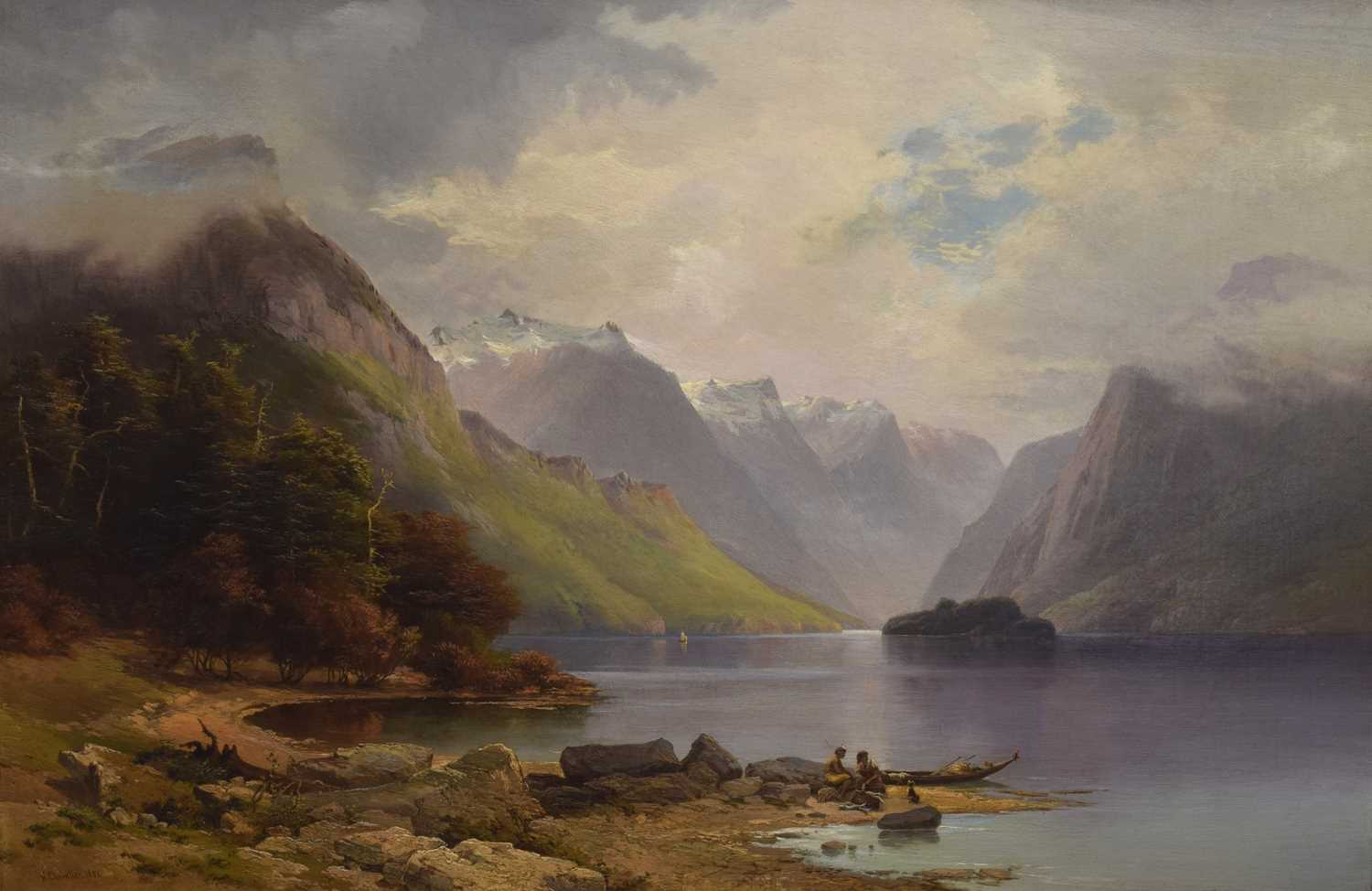 Lot 559 - Nicholas Chevalier - New Zealand oil on canvas - Lake Manapouri