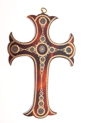 Lot 34 - Tortoiseshell pique work cross pendant