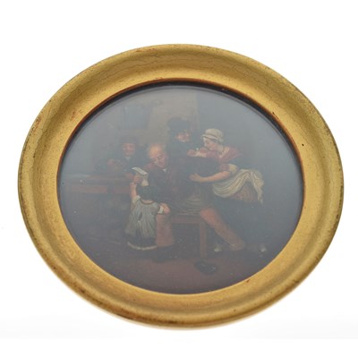 Lot 502 - 19th century oil on circular panel of a tavern scene