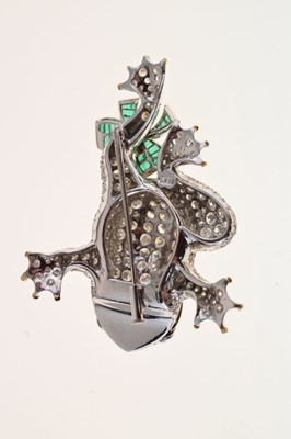 Lot 16 - Diamond, ruby and emerald set frog brooch