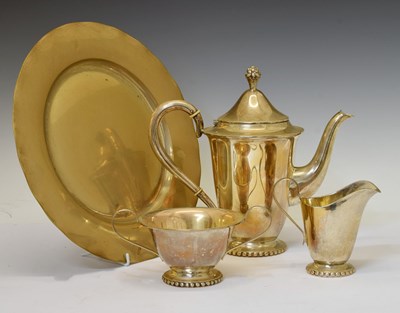 Lot 128 - 1920s Swedish white metal three-piece tea-set and later salver