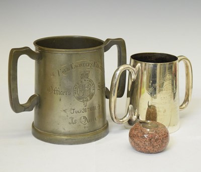Lot 304 - Two late 19th century sporting trophy cups and curling stone paperweight