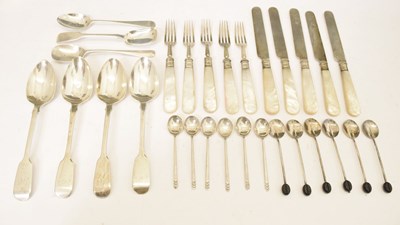 Lot 198 - Quantity of silver flatware  together with a part set of mother-of-pearl handled fruit knives and forks
