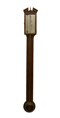 Lot 580 - George III mahogany stick barometer, P.  Pioty, Boston