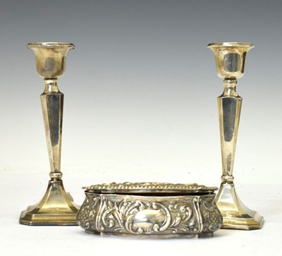 Lot 204 - Pair of silver candlesticks and a silver dressing table box