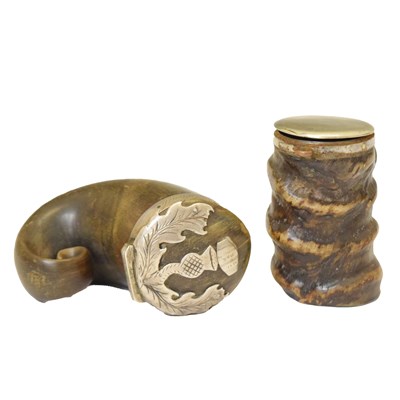Lot 326 - 19th century Scottish snuff mull, together with an African horn box