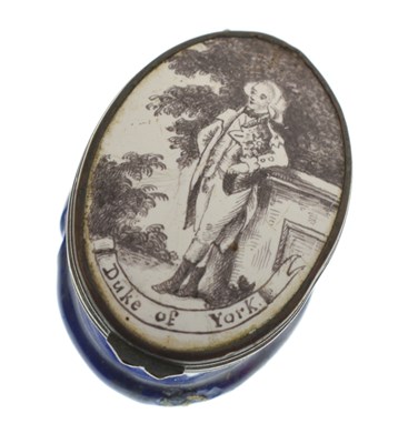 Lot 327 - Circa 1800 oval patch box of Bilston type