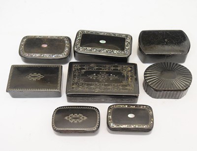 Lot 328 - Group of eight ebonised snuff boxes