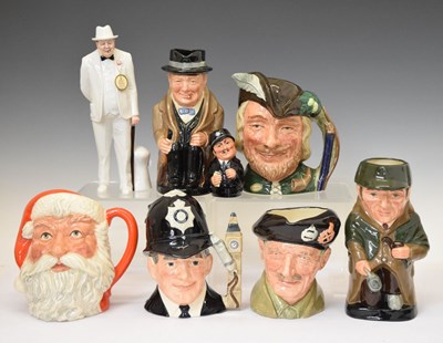 Lot 454 - Royal Doulton porcelain figure of Sir Winston Churchill and character jugs