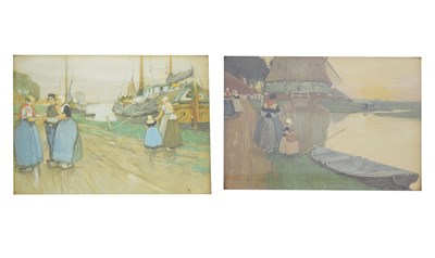 Lot 515 - Henri Cassiers - Pair of coloured lithographs - Dutch river scenes